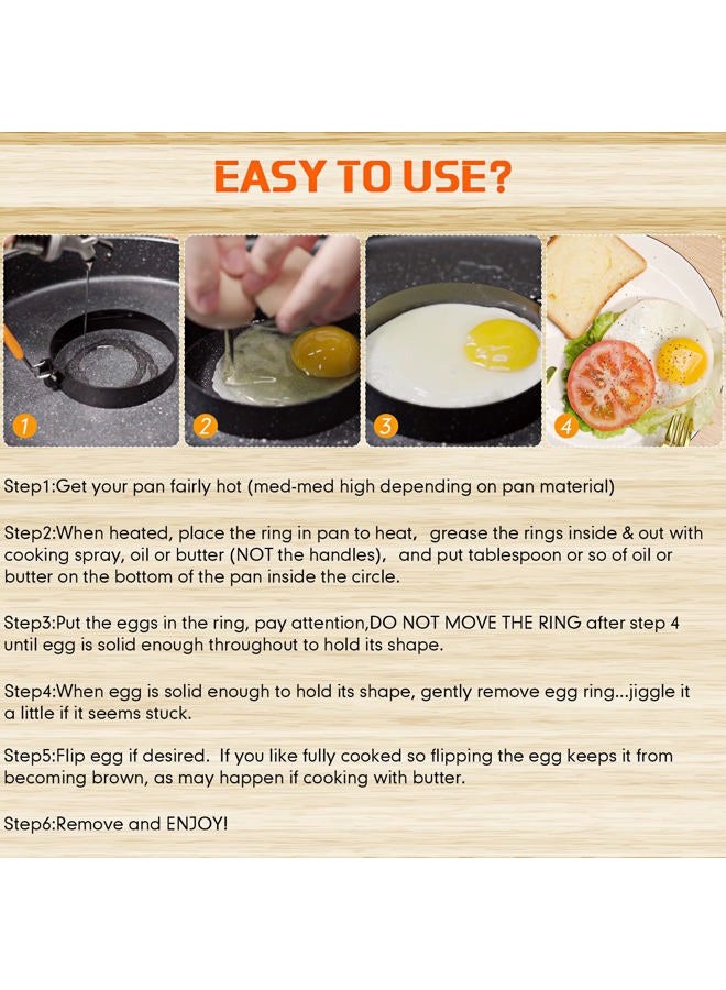 Patelai 6 Pcs Egg Ring Pancake Ring Set Stainless Steel Fried Egg Molds Griddle Pancake Shapers with Silicone Handle for Breakfast Omelette Sandwich (Round Style,4, 6, 8 Inch) - Image 5